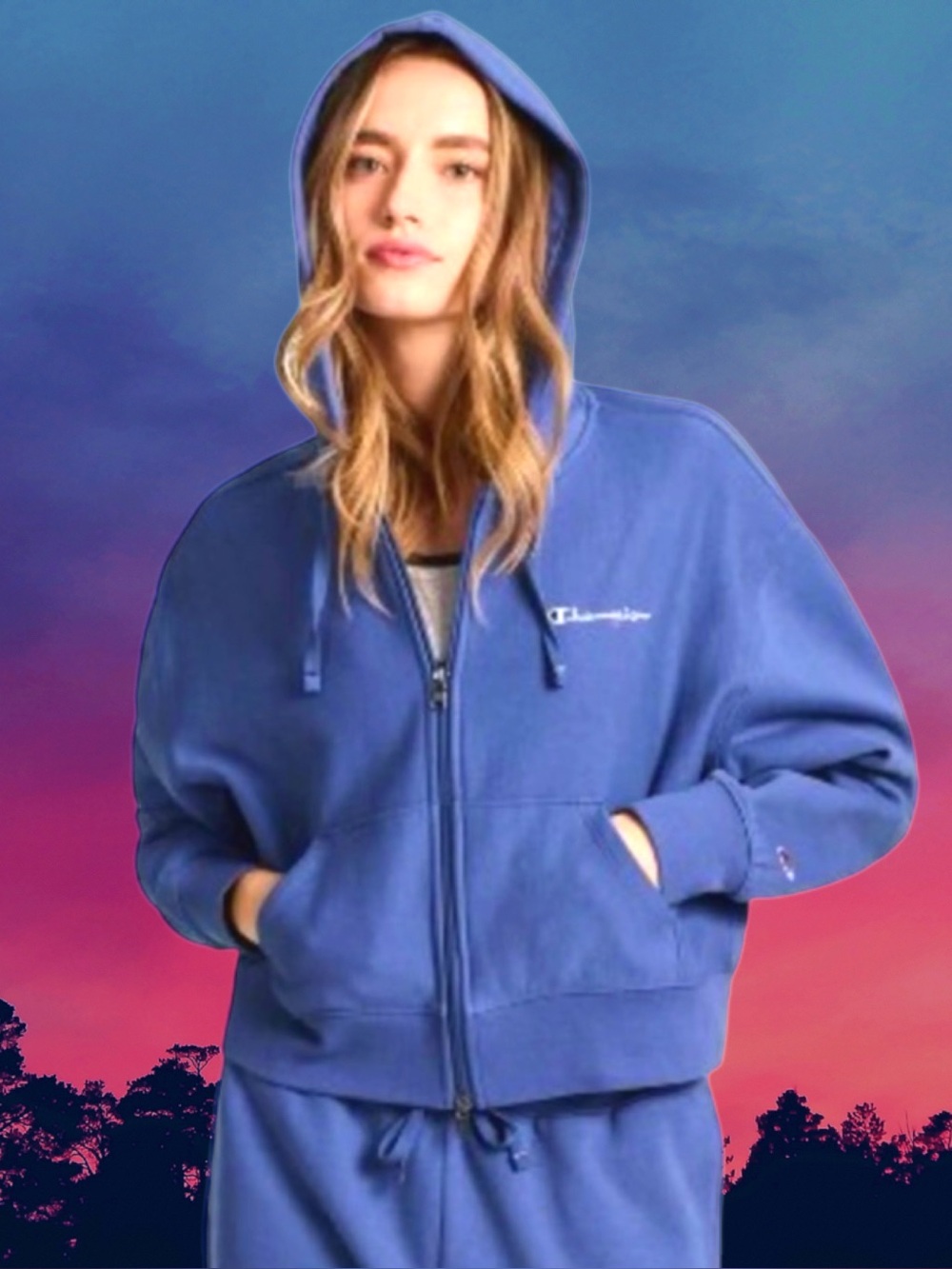 🆕Champion Women’s plus-size Blue Zip-up Logo Hooded Sweatshirt Hoodie💜💜3X